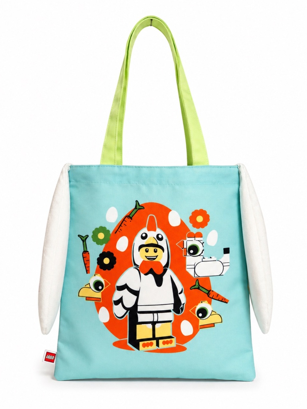 Adorable LEGO Easter-themed tote bag with playful bunny/chicken design 🐰🐥